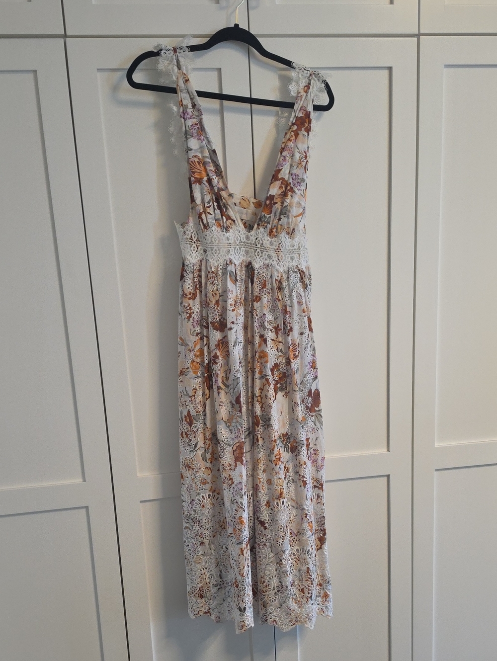 Zimmermann Floral Lace-Trim Maxi Dress in Ivory and Rust